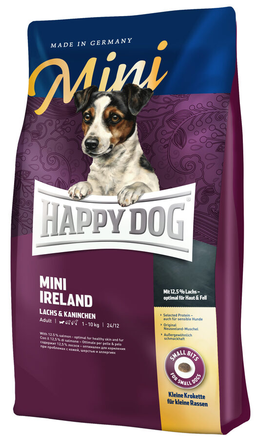 Happy Dog Mini Ireland – Izredno zdravi majhni briketi z lososom in kuncem.