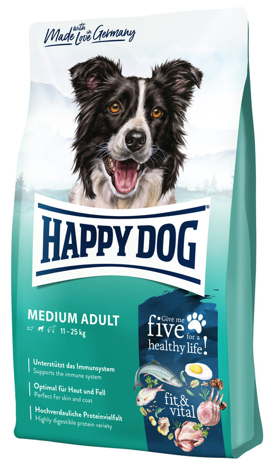 Happy Dog Supreme Medium Adult – Hrana Medium adult vsebuje 5 visoko prebavljivih beljakovinskih virov