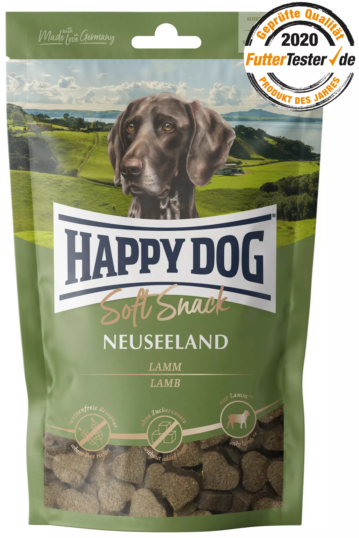60684 happydog sensible softsnack neuseeland siegel Mehki prigrizek Nova Zelandija Mehak prigrizek brez glutena z lahko prebavljivo jagnjetino